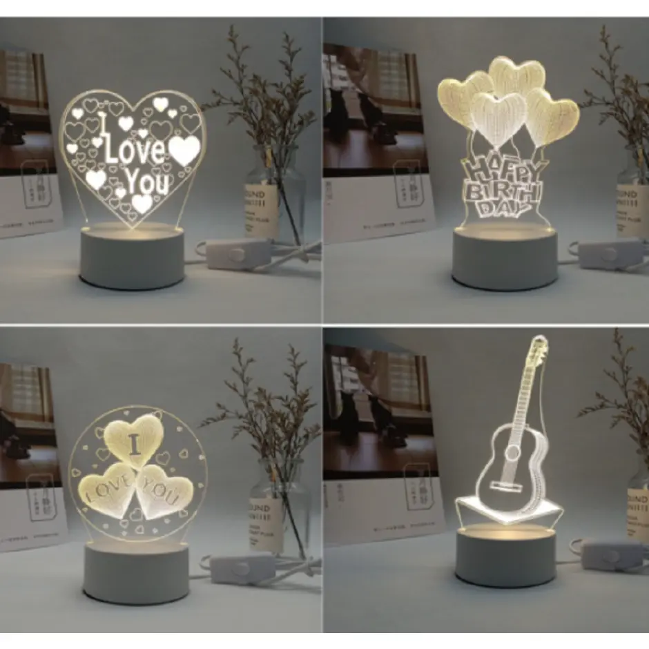 AWGallery - Lampu Tidur LED 3D Acrylic Transparant Hadiah Lampu Meja Acrylic LED kado ulang tahun