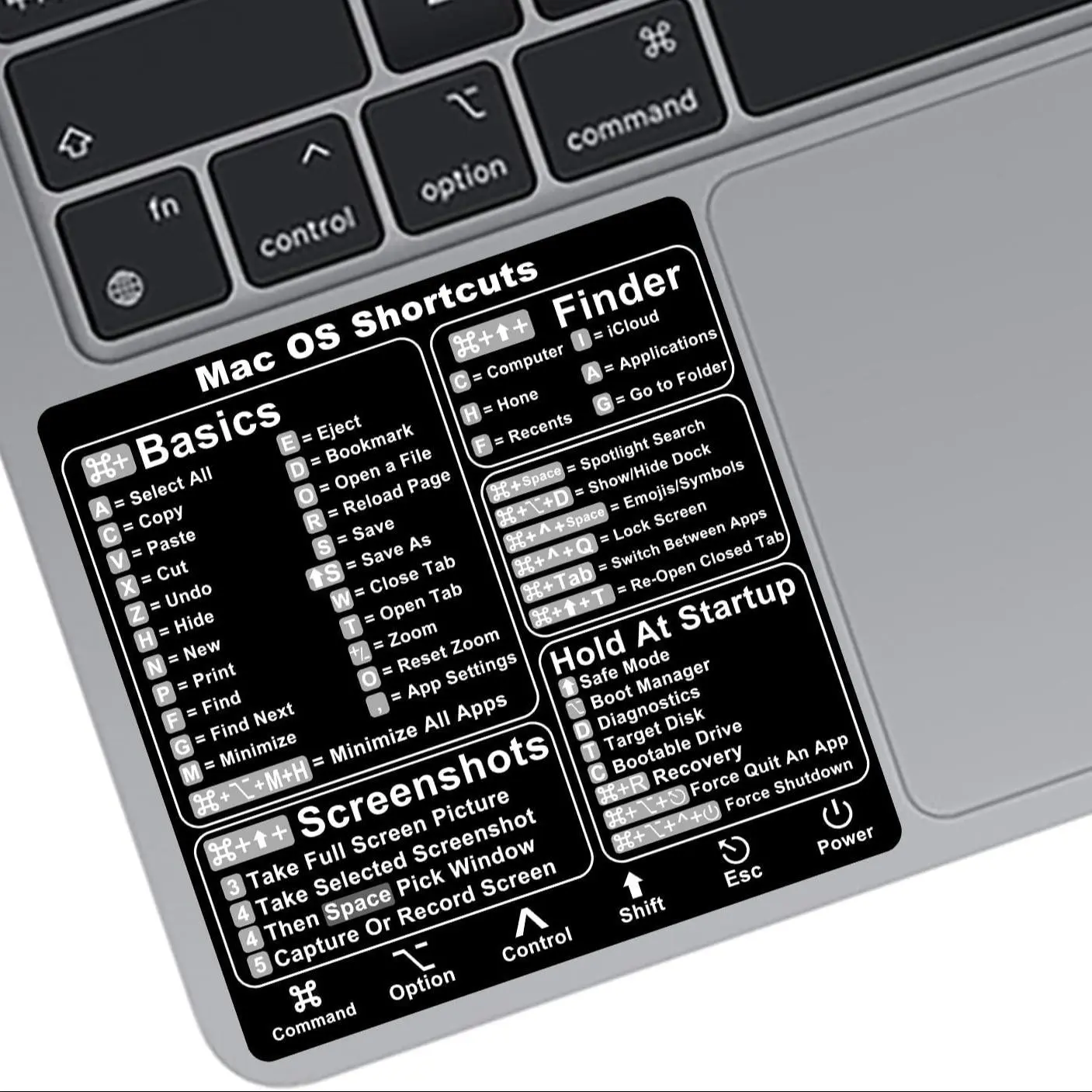 Shortcut Design Laptop Sticker, No-residue Laminated Vinyl Stickers for MacBook, Shortcut Sticker for 13-16" Air & Pro