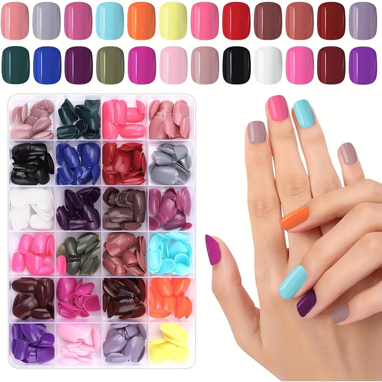 Solid Color Short Square Fake Nail, 576pcs/box Removable Full Cover Press on Nail, Reusable Nail Art Kit for Women & Girls