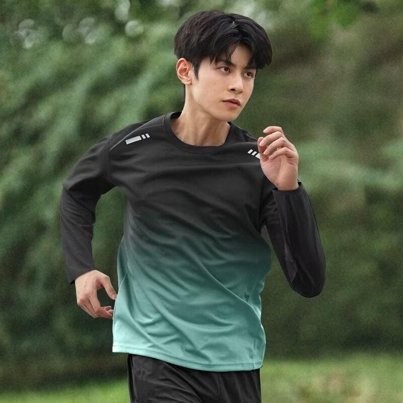 Product Introduction of 2025 Summer Men's Sports Long Sleeve Tshirts Quick-dry Breathable Gym T-shirt&shorts Running Fitness Training Running Tops Green\ Light Grey\ Blue\ Red 2