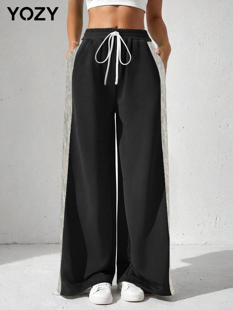 Product Introduction of YOZY Women's Patchwork Pocket Drawstring Hem Pants, Casual Loose Tie Front Elastic Waist Trousers for Spring & Fall, Women's Bottoms for Daily Wear 16