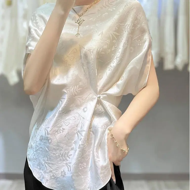 Áo Cánh Thời Trang, Phong Cách Trung Quốc Thiết Kế Độc Đáo, Giá Cả Phải Chăng, Sang Trọng, Dành Cho Phụ Nữ, Ngoại Cỡ, Chống Lỗi Tuổi, Áo Sơ Mi Jacquard Màu Trắng Xinh Xắn