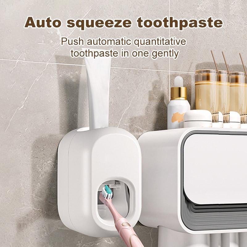 Product Introduction of Wall-mounted Toothbrush Holder, 1 Set Punch-free Toothbrush Holder with Toothpaste Squeezer, Bathroom Supplies for Home Use 4