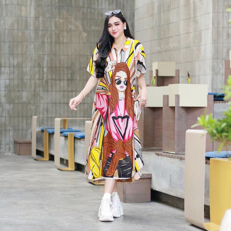 Daster Motif Karakter Kekinian viral girl face rocker 3