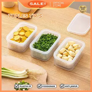 Kotak penyimpanan kulkas dengan saringan Kotak Penyimpanan Makanan Pengering Sayur - Tempat Penyimpanan Buah Tempat Buah Dapur Karet Plastik Bulat