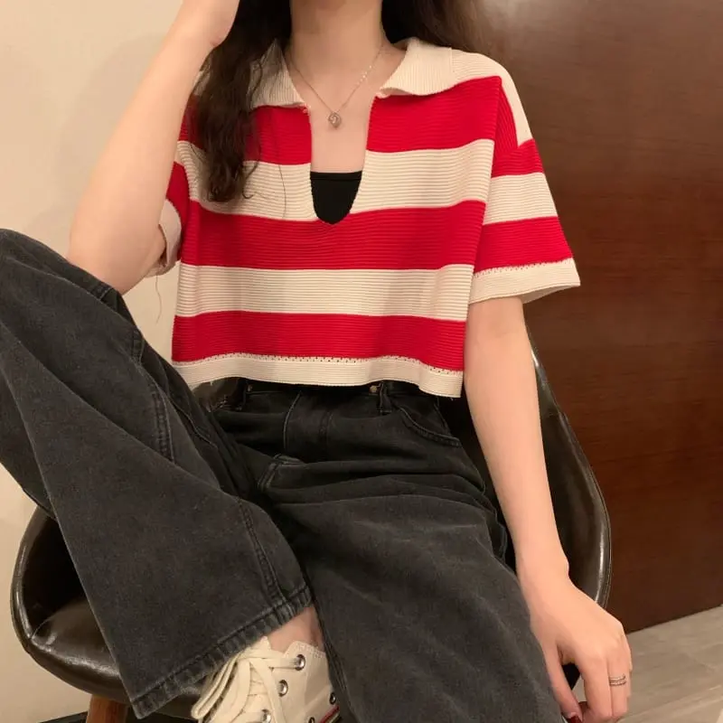 BAJU RAJUT FUJI / CROP FUJI/FUJI/CROP RAJUT ALDA STRIP READY GARIS OVERSIZE BLOUSE RAJUT MOTIF GARIS Panjang Knitwear Sweater Wanita Atasan Top 2