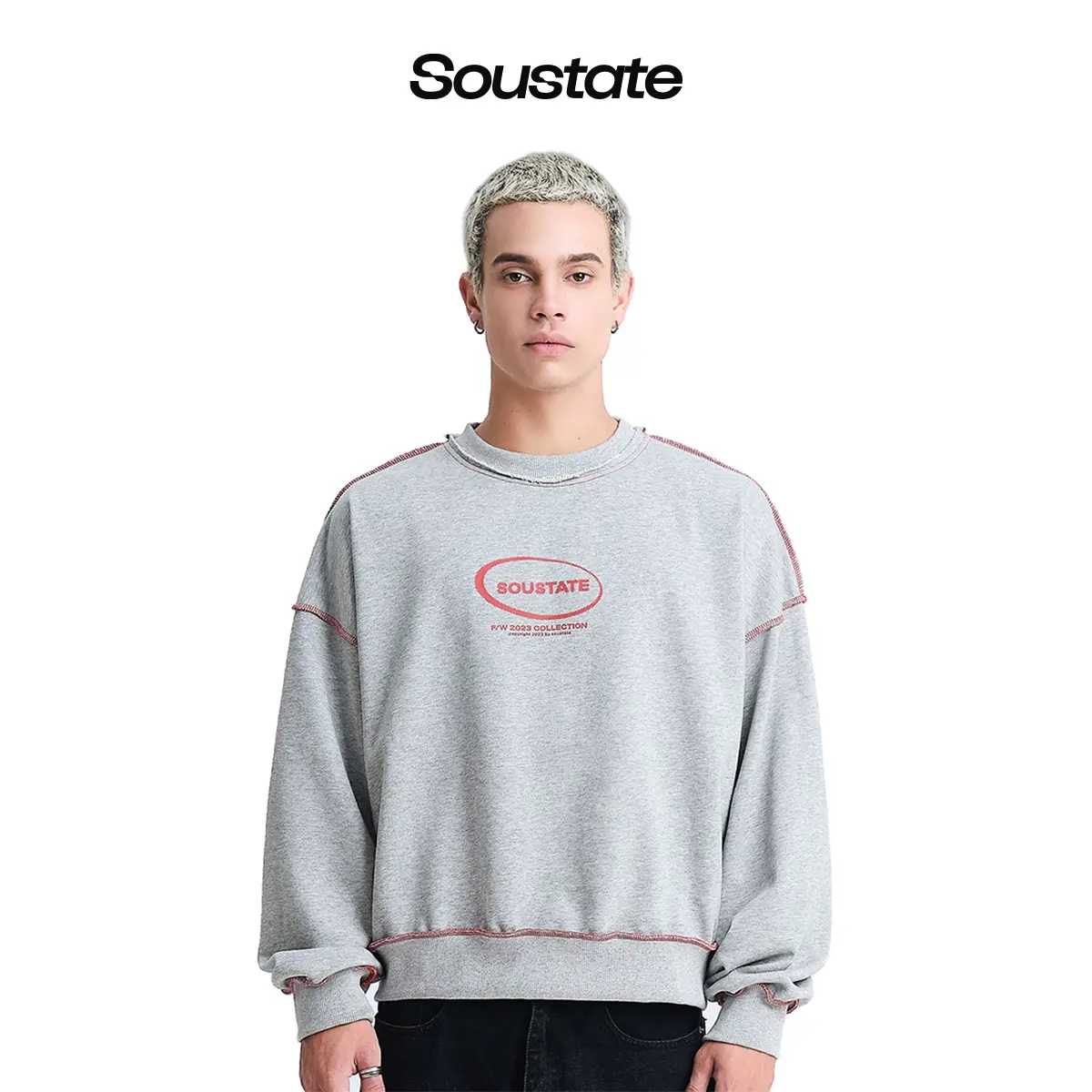 ÁO SWEATER BOXY SOUSTATE CONTRAST STITCH (XÁM)