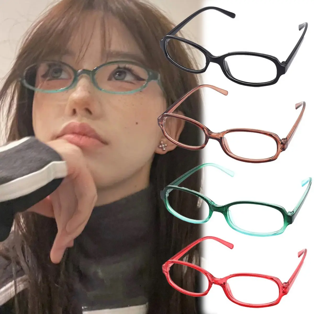 Fashion Retro Y2K Small Frame Eyeglasses for Women Men Decorative Eyeglasses Flat Light Mirror Decor Accessories
