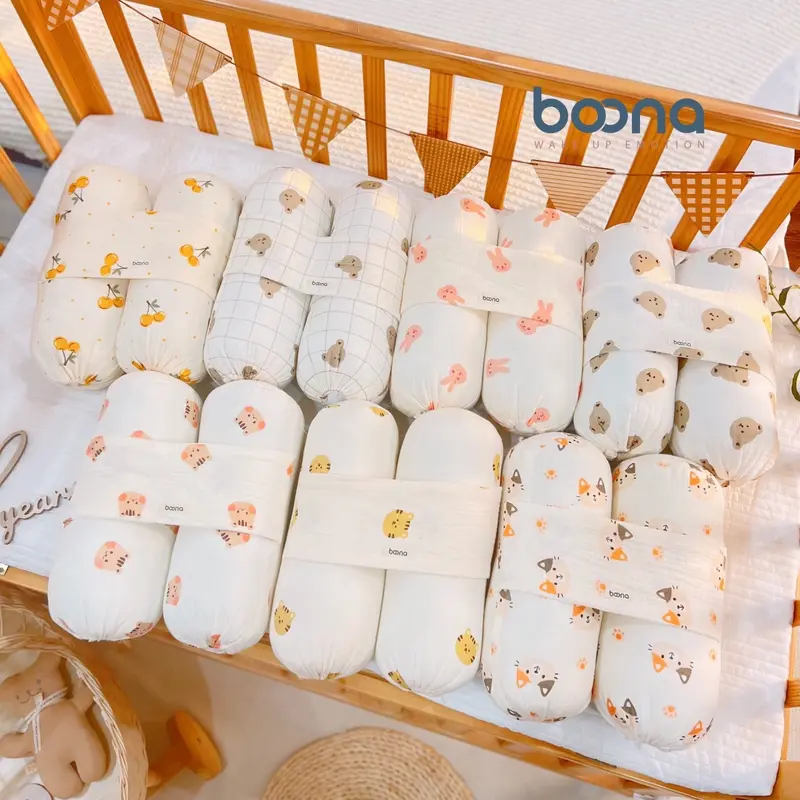 Bộ Chặn Bông tránh giật mình Cho Bé Sơ Sinh Kèm Gối Xô Lõm Chống Méo Bẹt Đầu Boona 0