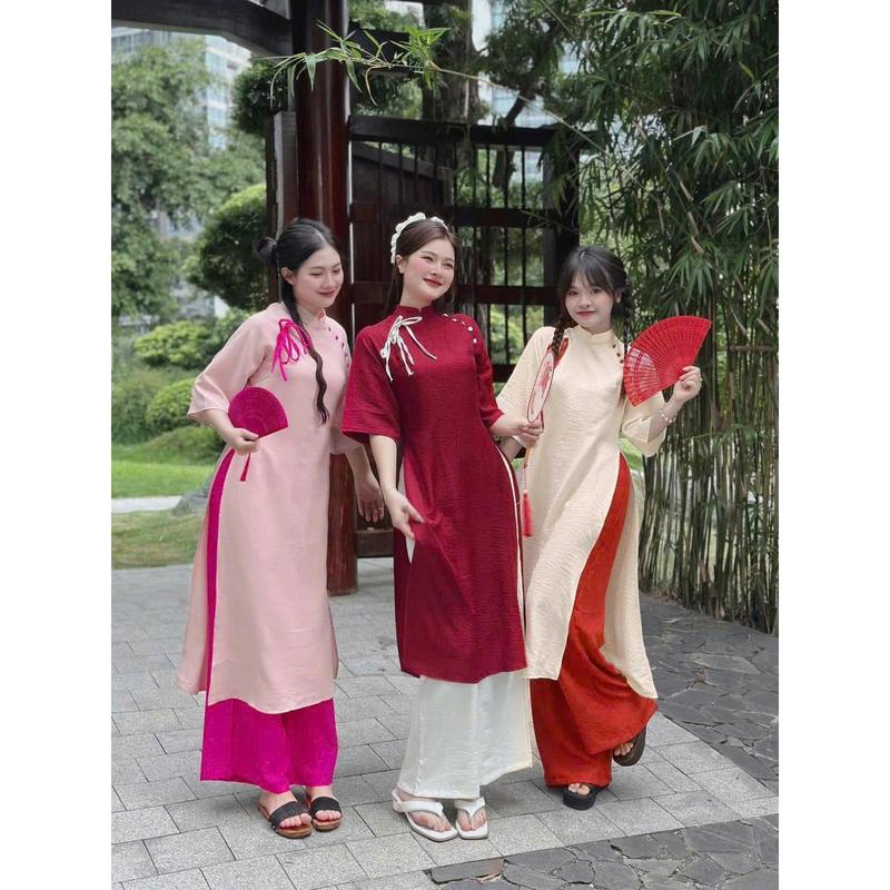 Áo Dài Cách Tân Bigsize Đón Tết Thiết Kế Nút Bọc Cổ Tròn Dáng Dài Nữ Cao Cấp Xinh Đẹp Sang Trọng Phù Hợp Đi Chơi 40-95kg - 2359