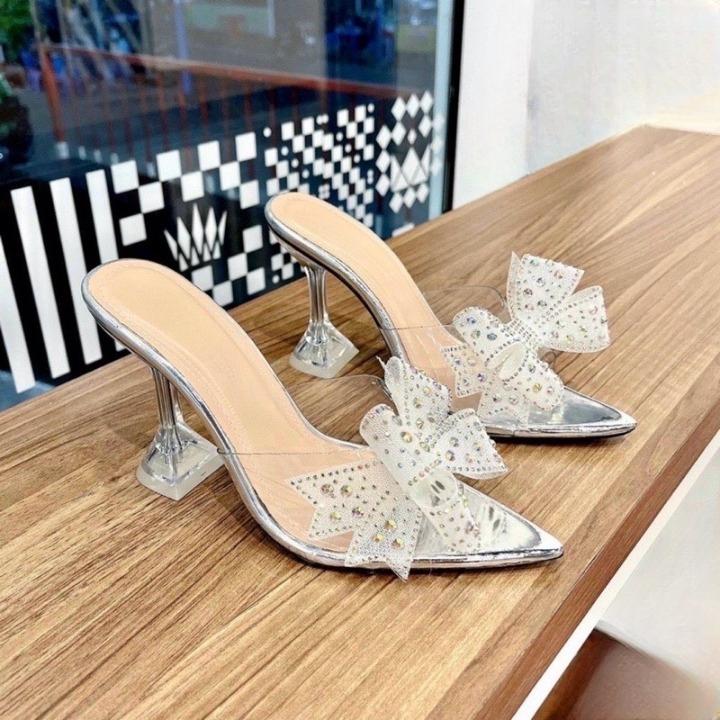 Dép Cao Gót 9P Ly Tròn, Dép Quai Trong Phối Nơ XInh Xắn