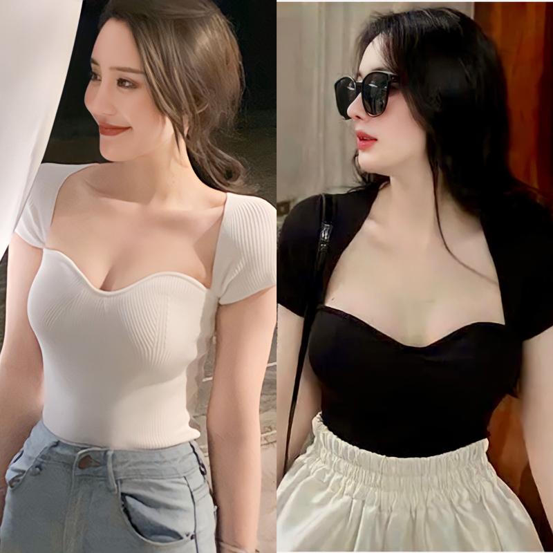 Xả Kho Thời Trang Bigsize Áo Thun Có Mút Vải Thun Tăm Lạnh QC 50 - 100Kg Dễ Thương Top Nữ Cổ Tròn Đen Women Jean - B.1186