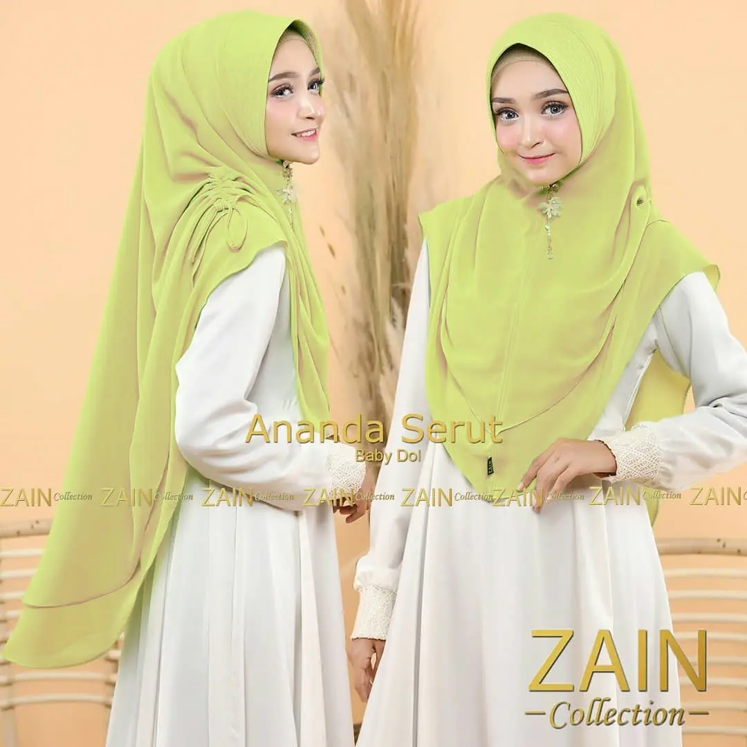 Jilbab Hijab Syari Khimar Ananda Serut Pinggir Ceruti Babydoll 2 Layer Terbaru ZHI