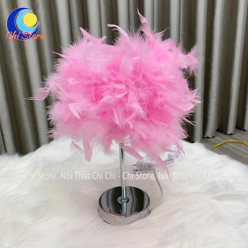 Đèn Ngủ Lông Vũ Để Bàn Lông Vũ Chân Kim Loại Mạ Inox Cực Đẹp Đèn Ngủ Trang Trí Phòng Cưới Lãng Mạn