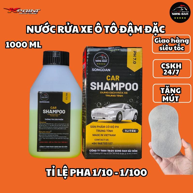 Xà Bông rửa xe SONG ĐAN CAR SHAMPO 1000ML ( tặng mút ) x abong ru axe