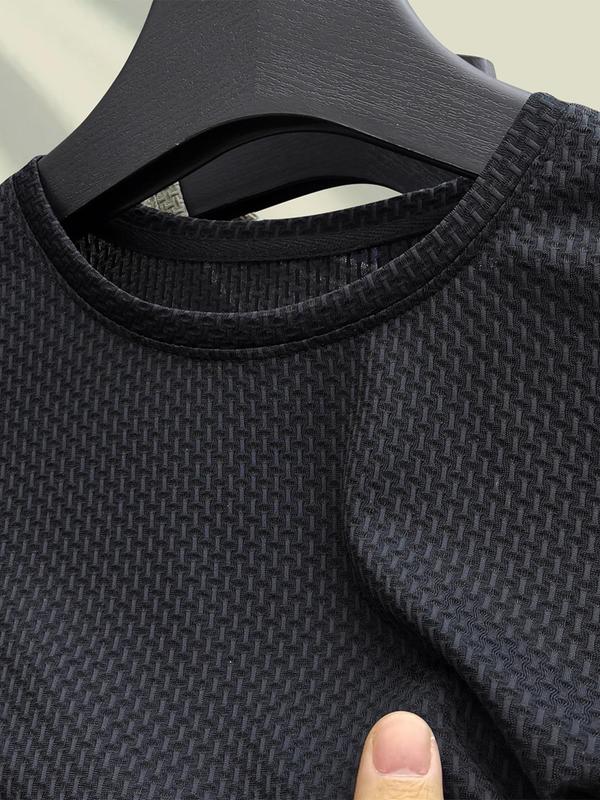 Men's Regular Fit Solid Jacquard Short Sleeve Tee, Casual Comfy Breathable T-shirt for Summer, Men's Top for Daily Wear 6