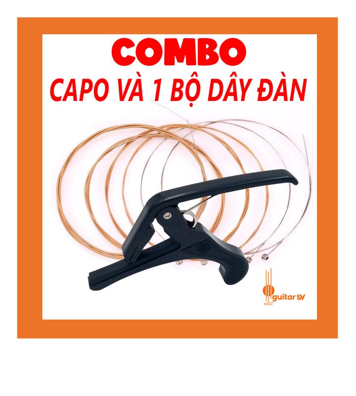 Combo Capo Guitar Và 1 Bộ 6 Dây Đàn Acoustic Dây Sắt Capo dùng được cho cả Acoustic và Classic
