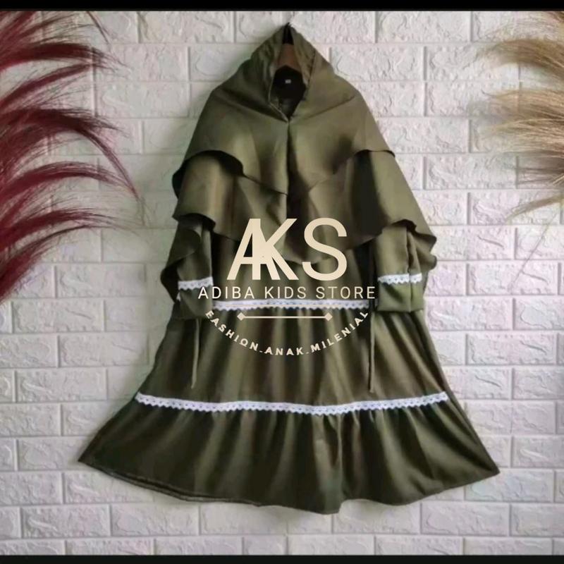 gamis renda anak usia 5sampai 12 tahun Kerudung Motif Muslim Nyaman Dress Syari Tanggung Baju Remaja 4