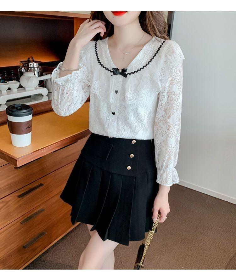 Product Introduction of Áo Sơ Mi Dài Tay Ren Nơ Cổ Chữ V, Thiết Kế Xinh Xắn, Áo Dễ Phối Đồ Sang Trọng Độc Đáo Dành Cho Nữ, Hàng Mới Về Đầu Mùa Thu 2022 Women Top Shirt 17