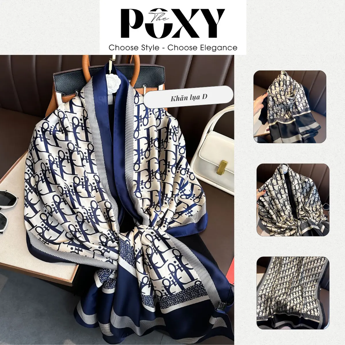 Khăn Quàng Cổ Lụa Sang Chảnh Họa Tiết Cổ Điển Hiên  Đại  Đi Tiệc - Khăn POXY Phụ Kiện Thời Trang Loại 1   Khăn Choàng Nữ Hoa Women