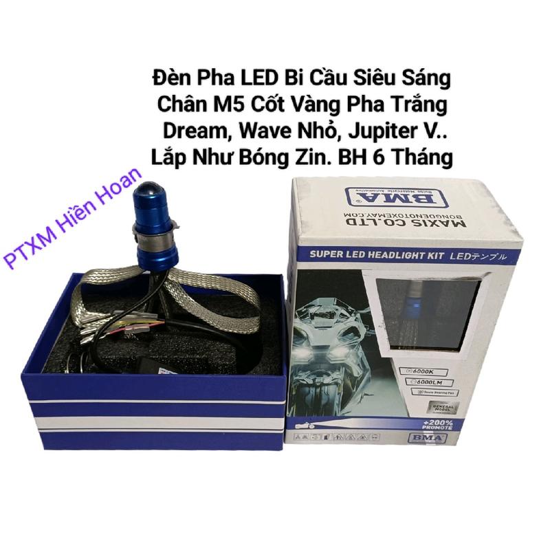 Đèn LED Bi Cầu Chân Dream M5 Z4 BMA Cốt Vàng Pha Trắng Ánh Sáng Gom.Lắp Xe Đream Wave nhỏ Cúp 81 82 cũ Jupiter V Siêu Sáng BH 12 Tháng. LED Đuôi Tản Nhiệt.LED Đèn Pha Xe Máy