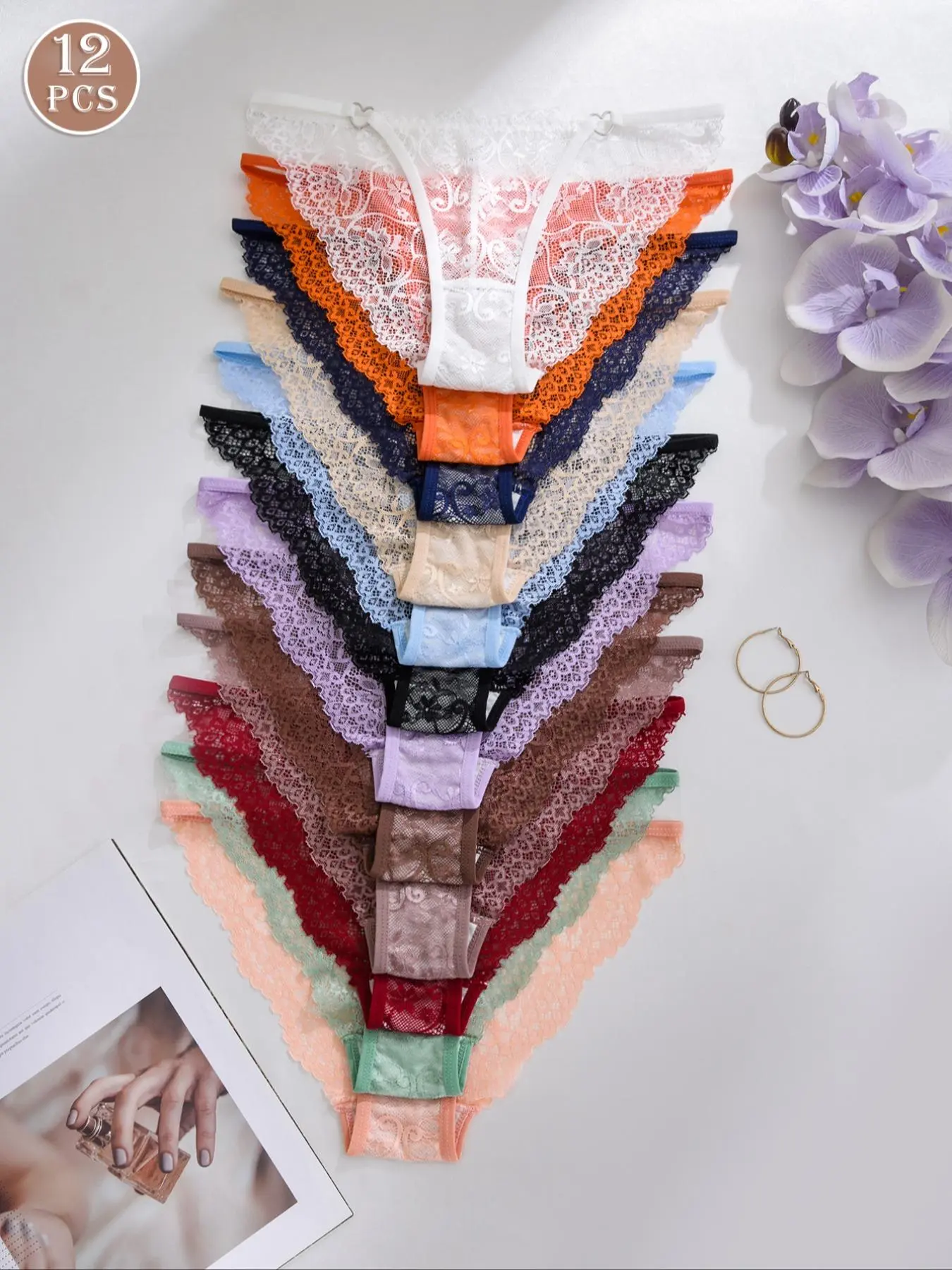 Women's Contrast Lace Heart Ring Linked Panty, Breathable Comfortable Sheer Knicker for Daily Wear, Women's Underwear for All Seasons