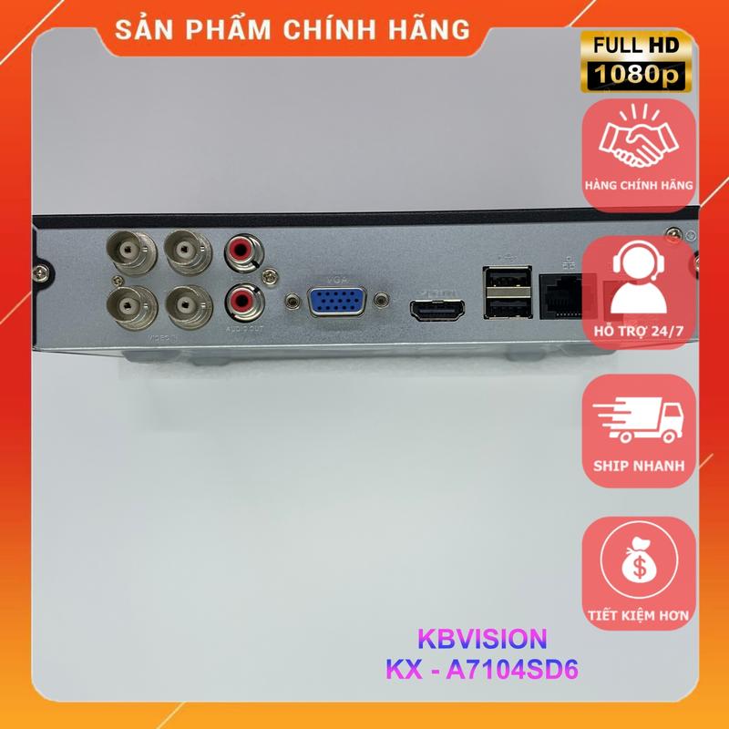 Đầu ghi hình Camera Analog 4 cổng nhãn hiệu KBVISION. KX-A7104SD6, hỗ trợ các Camera fullHD 1080p chuẩn HDTVI và cũ hơn 8