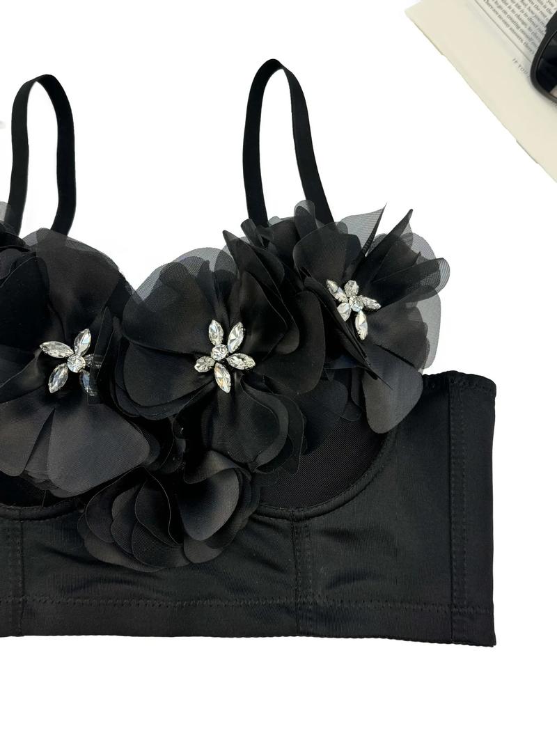 Product Introduction of Triangle Cup Underwire Backless Bra with Rose Red Flower Petals and Diamonds  Bras Outside Fishbone Inner Bralette 17