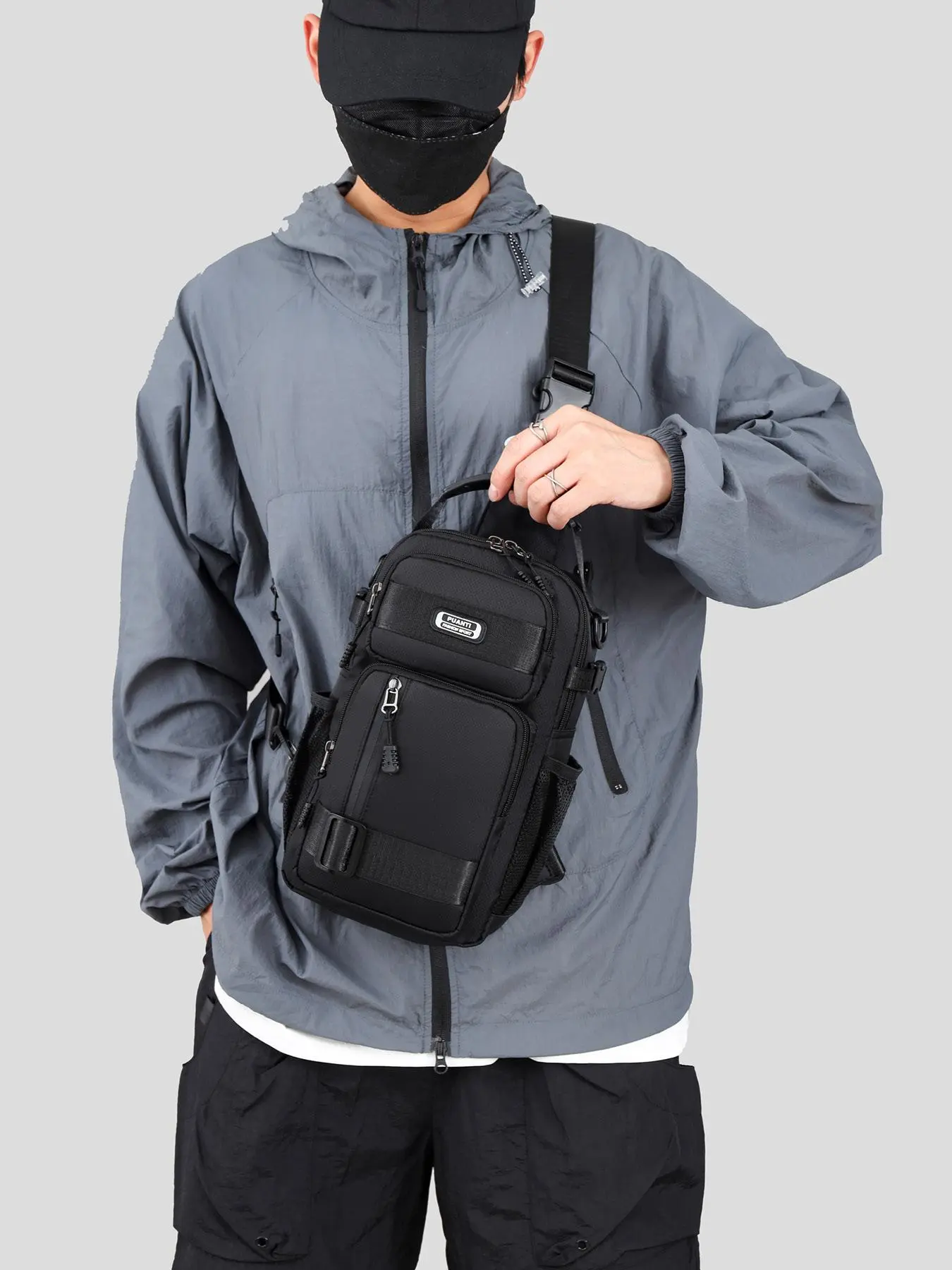 Men's Casual Plain Zipper Chest Bag, Multi-functional Outdoor Shoulder Bag, Fashionable Sling Bag for Daily Use