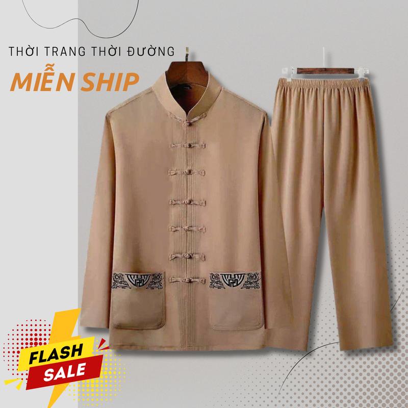 N1 Bộ đũi trung niên nam cho Bố và Ông Sét bộ đũi thêu sang trọng và quý phái mặc ở nhà đi chơi đi lễ đi chùa - Áo Menswear Áo Quần set đồ set đồ