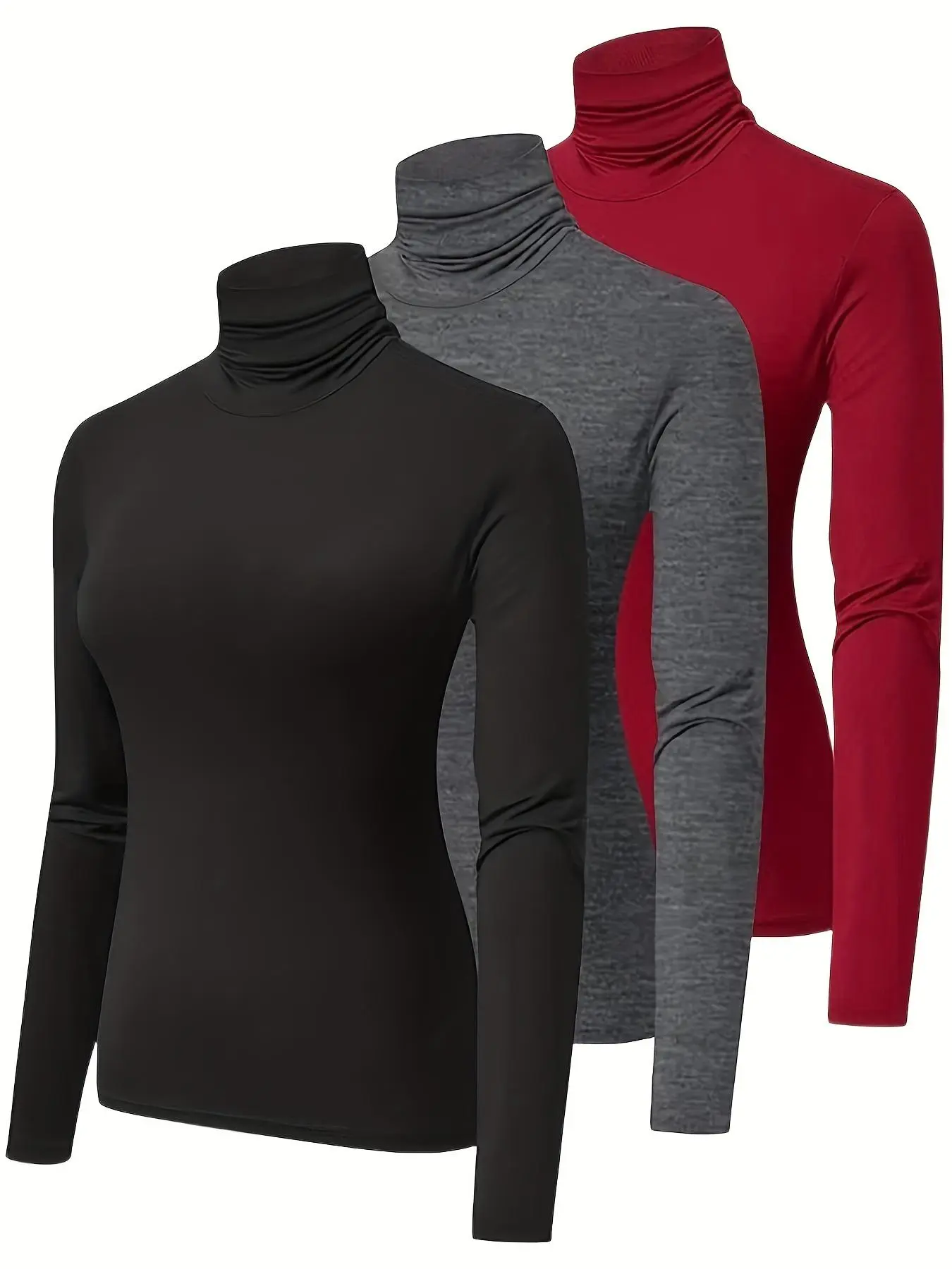 Women's Solid Long Sleeve High Neck T-Shirt, Casual Comfy Comfort Slim-fit Tee for Spring & Fall, Women's Clothing for Daily Wear, 2024 Versatile Womenswear for Going Out, Cozy Fall Outfits