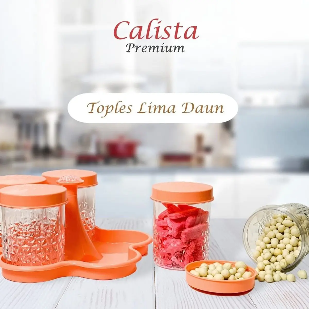 ANP88 Toples Calista 5 Daun / Toples Kue Kering Lebaran Set Isi 5 pcs / Wadah Tempat Snack Makanan / Toples Kue Kering Lebaran Set Isi 5 Pcs / Toples Calista Lima Daun
