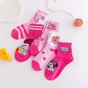 Coziec, Kaos Kaki Anak Perempuan Usia 4-8 Tahun Warna Pink Motif Karakter Kualitas Premium