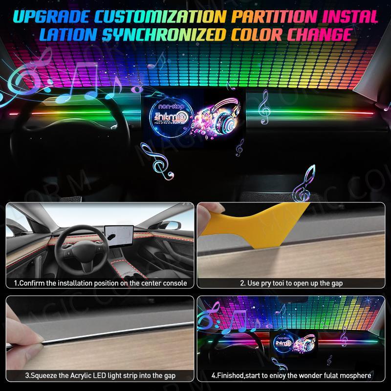 Universal Car Ambient Light, LED Interior RGB Atmosphere Light Strip with Remote Control, Car Interior Decorative Light For Tesla Model 3 Y S X 8