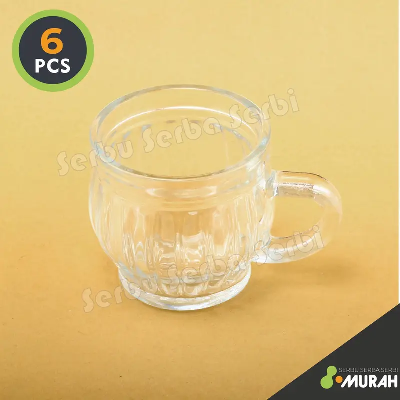 SERBU MURAH - SET 6 PCS - Gelas Sloki Cangkir GAGANG EMBOSS ELEGANT - Gelas kaca - Gelas Beling - Elegan - Gelas Cantik - Termurah Terlaris PROMO DISKON 1