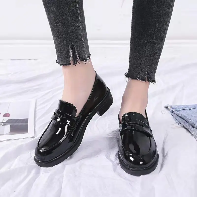 Giày Da, Phong Cách Anh Quốc Giày Lười Nữ, Dễ Phối Đồ, Giày Cao Gót, Giày Nữ Ngoại Cỡ 42 Và 44, Thích Hợp Cho Học Sinh Mùa Thu 3