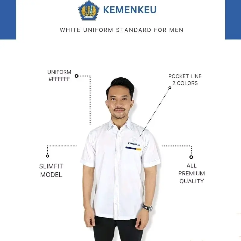 Seragam Kemeja Khusus Kementrian Keuangan Kemenkeu Putih Bordir Panjang Pria Kerja