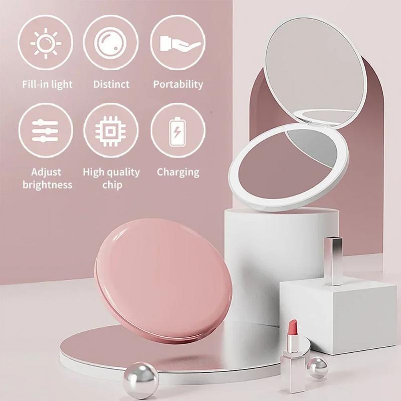Makeup Mirror Light Mini Portable LED Light Hand Hold Cosmetic Mirror Foldable Lightweight Mini Design Pocket Mirror 2