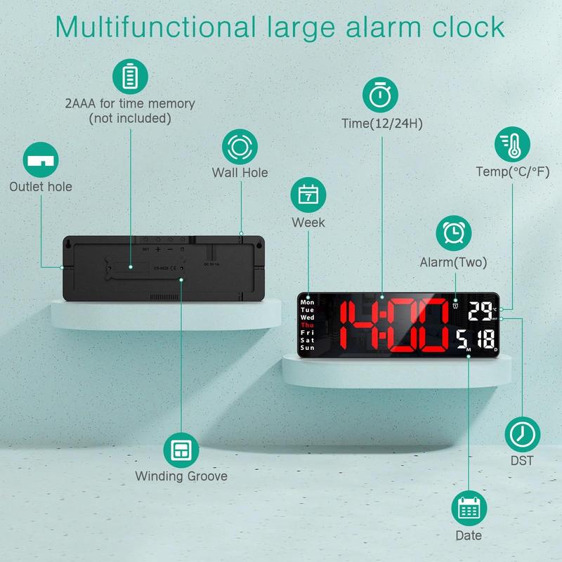 Multifunctional LED Electronic Clock, 1 Count Battery Powered Digital Clock with Remote Control, Home Decor Supplies for Living Room Bedroom 5