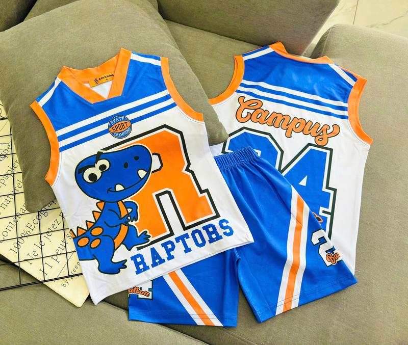 [G49] 12-45kg Bộ quần áo bé trai kiểu dáng sát nách họa tiết thể thao kết hợp siêu nhân hoạt hình