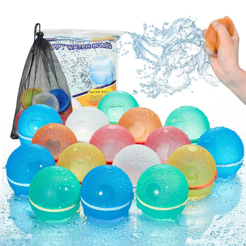 Product Introduction of Reusable Water Ball, Silicone Water Bomb with Mesh Bag, Water Balloon Toy For Pool Party, Water Play Colorful Water Balloons, Suitable for Boys and Girls 5