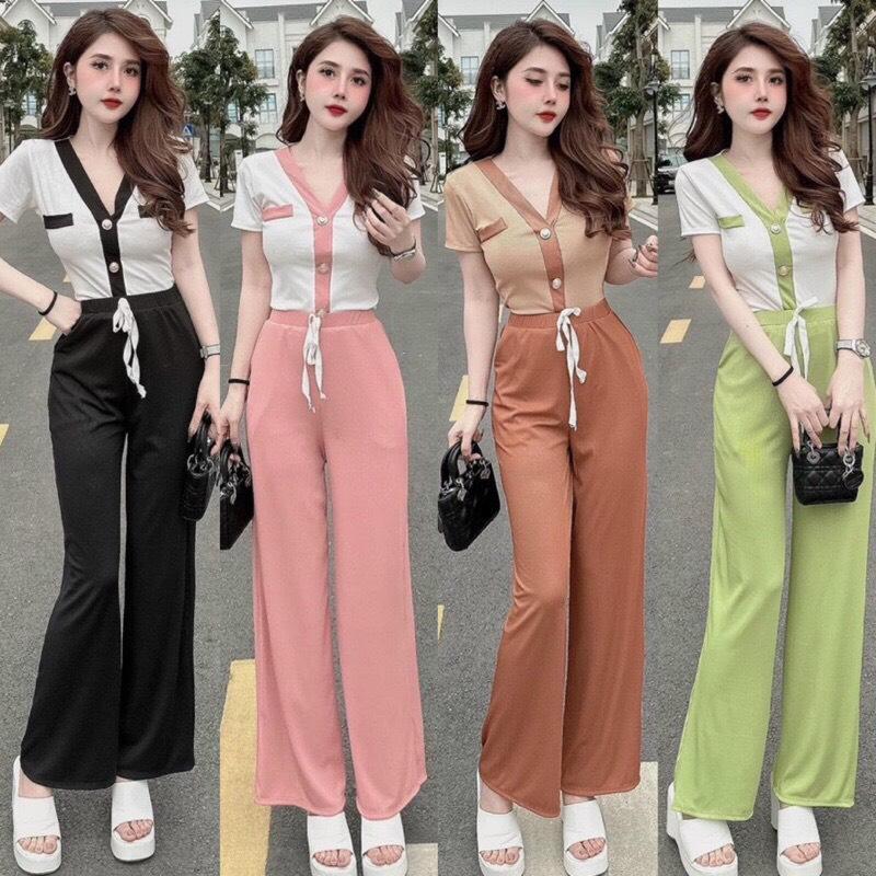 Set Thun Cổ Chữ V Thanh Lịch Dễ Thương Bigsize 55-95kg Top Nữ Áo Women Cotton - A.1103