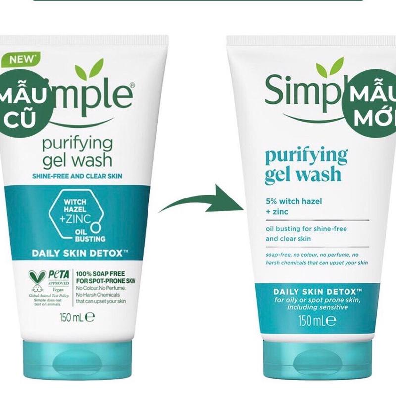 Sữa rửa mặt Simple xanh dương Purifying Gel Wash cho da dầu mụn 150ml 2