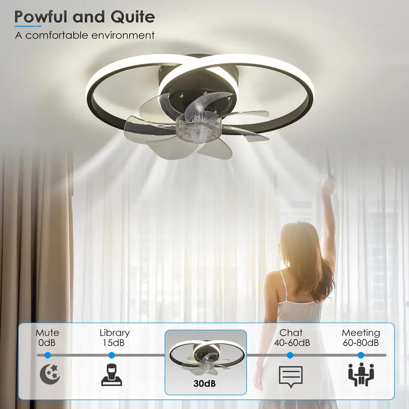 Modern Ceiling Fan with Light, 6 Speed Ceiling Fan Light with Remote Control, Reversible Blades Fan Light for Bedroom Kitchen Dining Room 6
