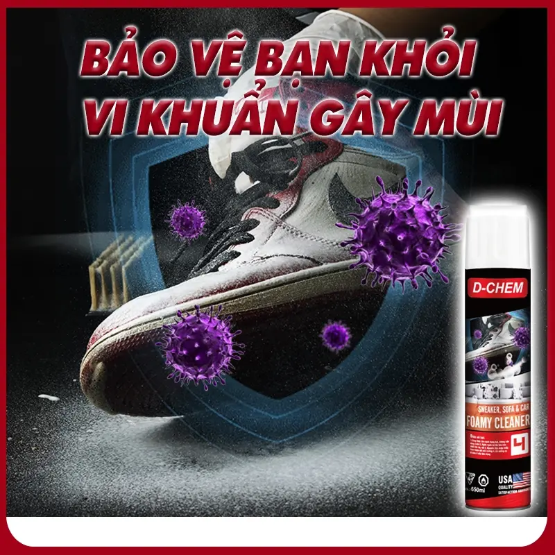 Combo 02 Bình Xịt Vệ Sinh Giày Sneaker D-Chem Chai Lớn 650ml Dạng Bọt Tẩy Sạch Vết Bẩn GIày Dép Phụ tùng dụng cụ gia đình Phụ tùng đa chức năng Phụ tùng xe máy đầy đủ 3