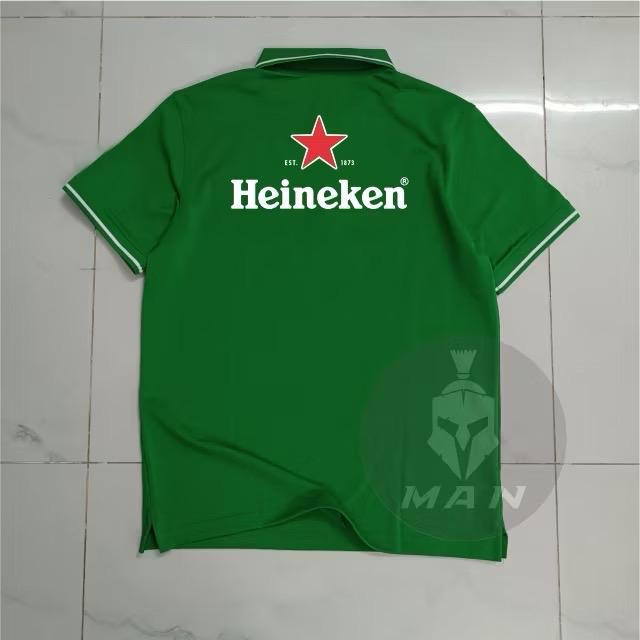 Áo đồng phục bia Heineken màu xanh lá phối sọc trắng tay ngắn chữ trắng có logo   ảnh thật  