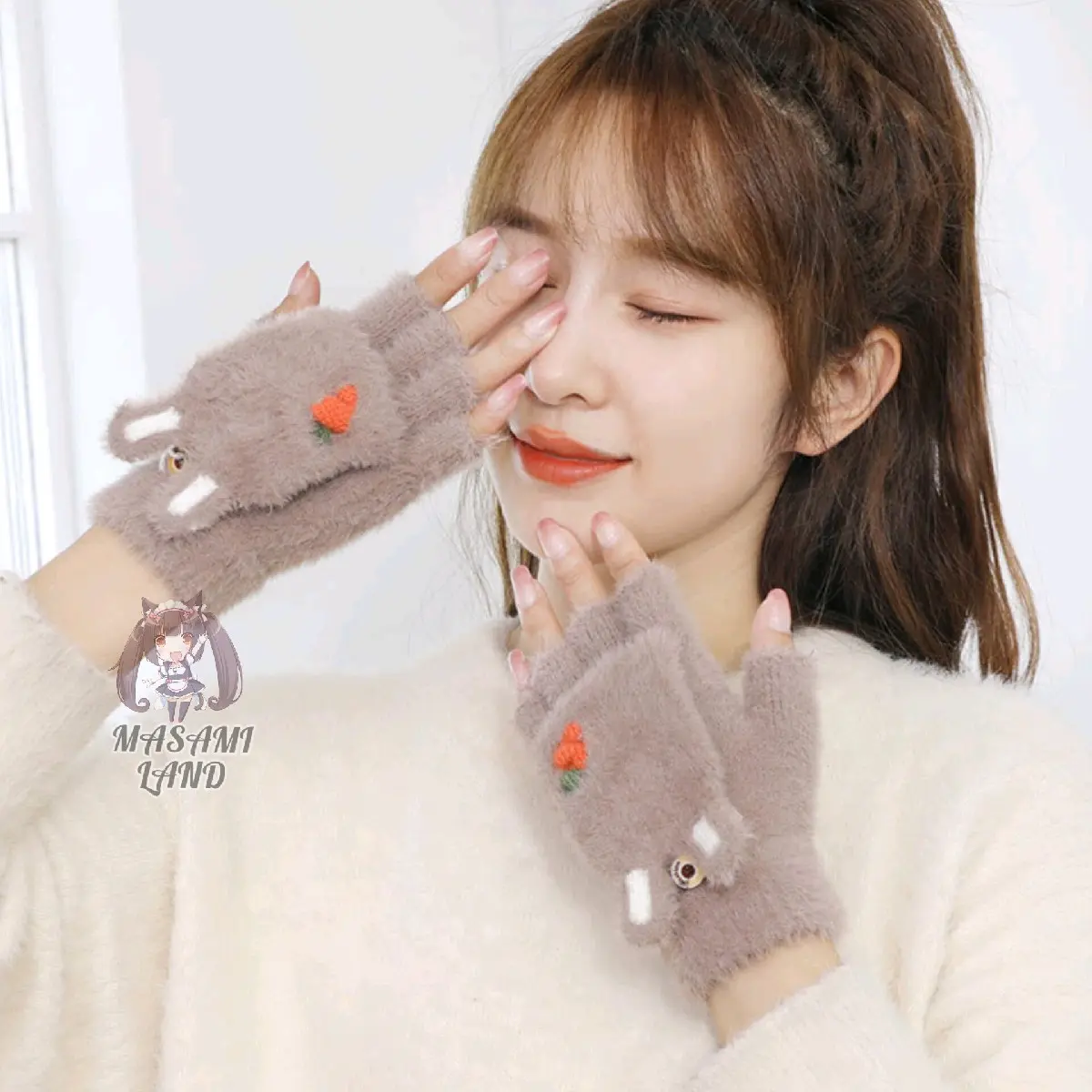 Masami Land Sarung Tangan Wanita 2 in 1 / Sarung Tangan Motor / Sarung Tangan Musim Dingin Korea Wanita / Half Finger Winter Gloves / Korean Gloves Bulu Halus tebal
