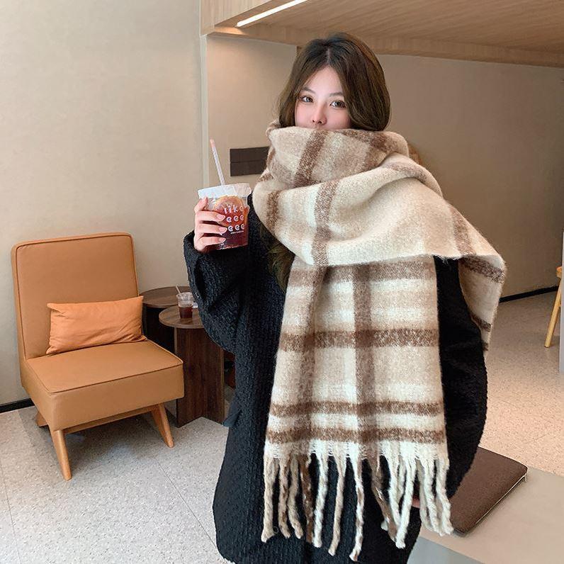  Khăn Quàng Cổ mùa đông Khăn Choàng Cổ Nam Nữ Chất Dạ ép Sọc Kẻ Phong Cách Vintage thanh lịch sang trọng khăn choàng quà tặng 