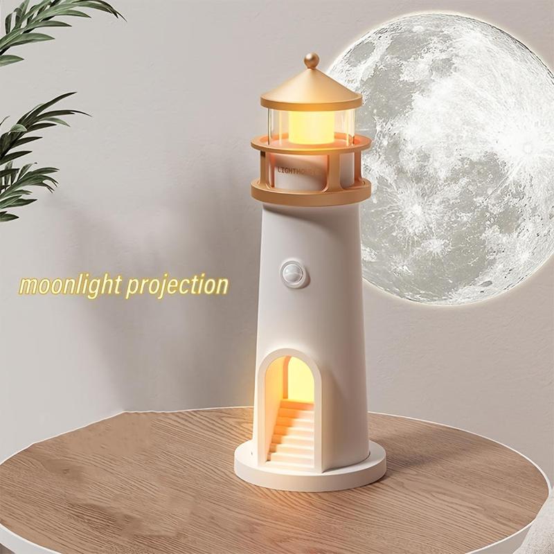 Moonlight Lighthouse Projection Light with Motion-Sensor Night Light, USB Rechargeable Lighting, Bedroom Bedside Lamp, LED Moonlight Projection Ambient Light 5