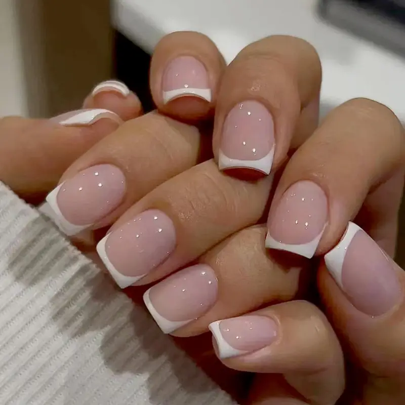 Girly Pink Sweet Short Nail Tips Pure Desire White French Fashion Versatile Classic Wearable Nails